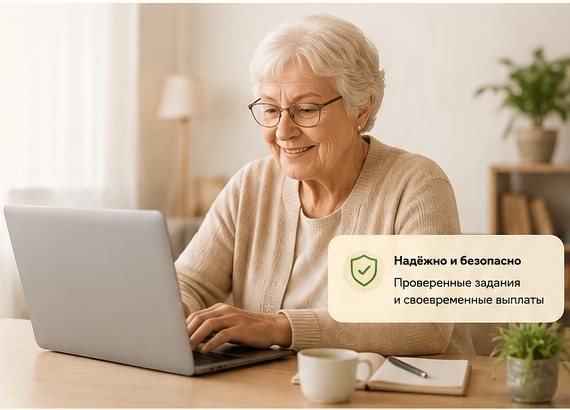 Пенсионерка работает за ноутбуком дома